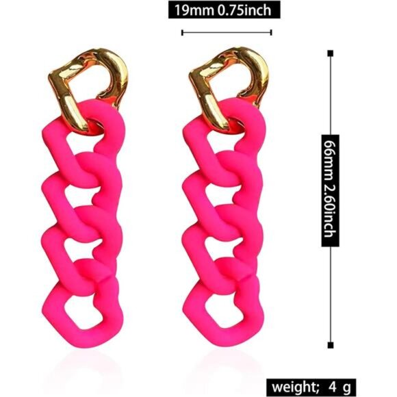 Chunky Chain Link Earrings | Statement Pastel Candy- Red Resin Drop Earrings - Picture 5 of 6